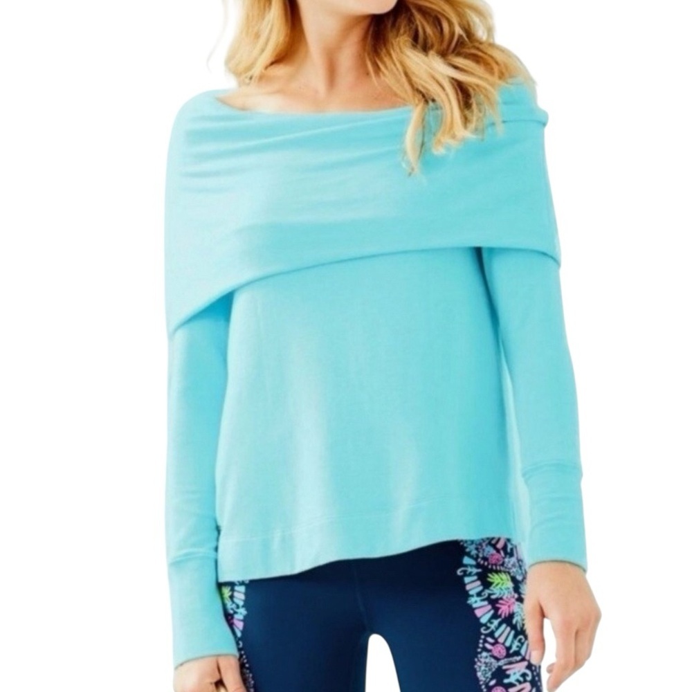 Lilly Pulitzer Belinda pullover heathered Bali Blue Off-Shoulder Sweater small